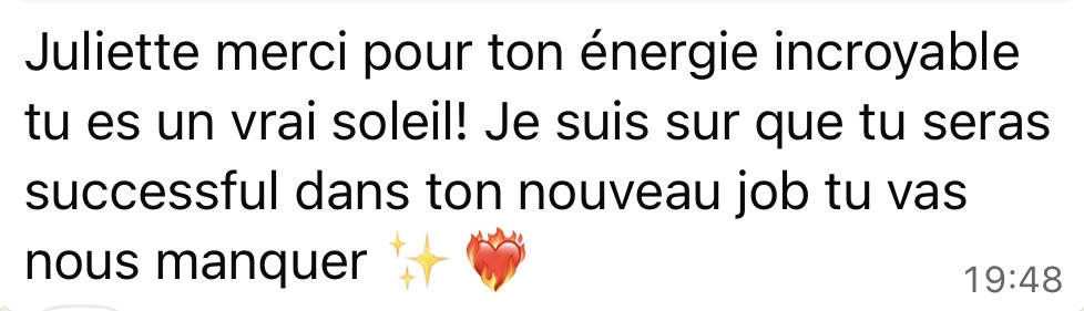 Message : merci pour ton énergie incroyable, tu es un vrai soleil