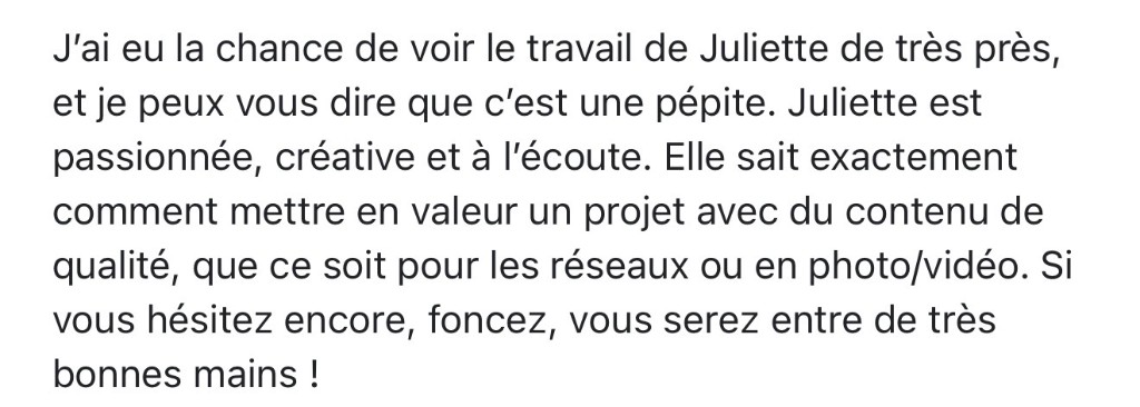 Témoignage : Juliette est une pépite, passionnée, créative et à l'écoute, foncez